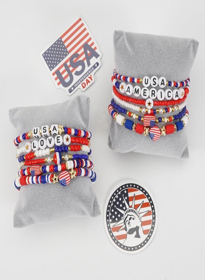 Lonext 12pcs American Flag Bracelet for Women Mens USA Red Blue White Beads Stretch Bracelet Set Patriotic 4th of July Independence Day - Image 2